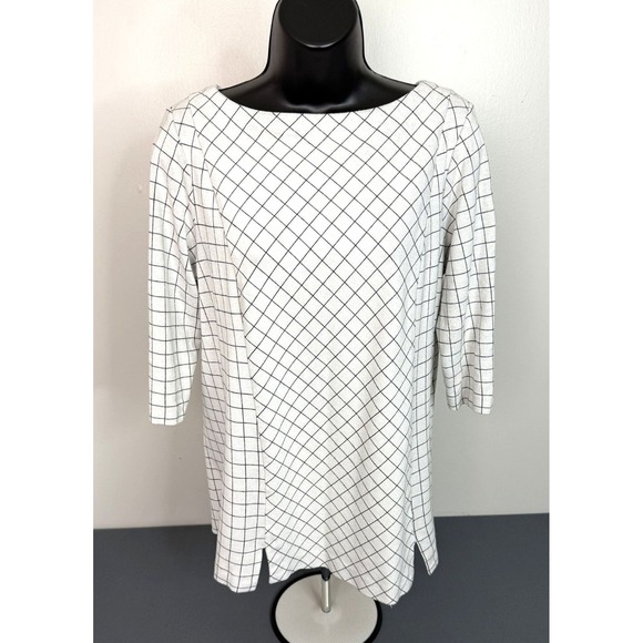 J. Jill Tops - J Jill Ponte Knit Long Sleeve Top Women's Petite Large Grid Pattern Career